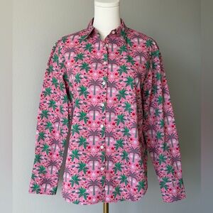 Boden Cotton Tropical Print Pink Palm Trees 🌴 Birds Button-Down Shirt - 2R